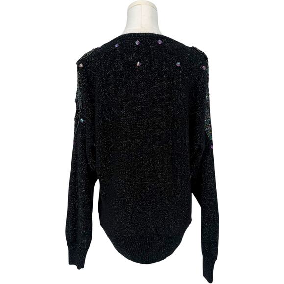 Vintage Tony Lambert Sequin Butterfly Beaded Novelty Sweater Metallic Women's L - Picture 4 of 7